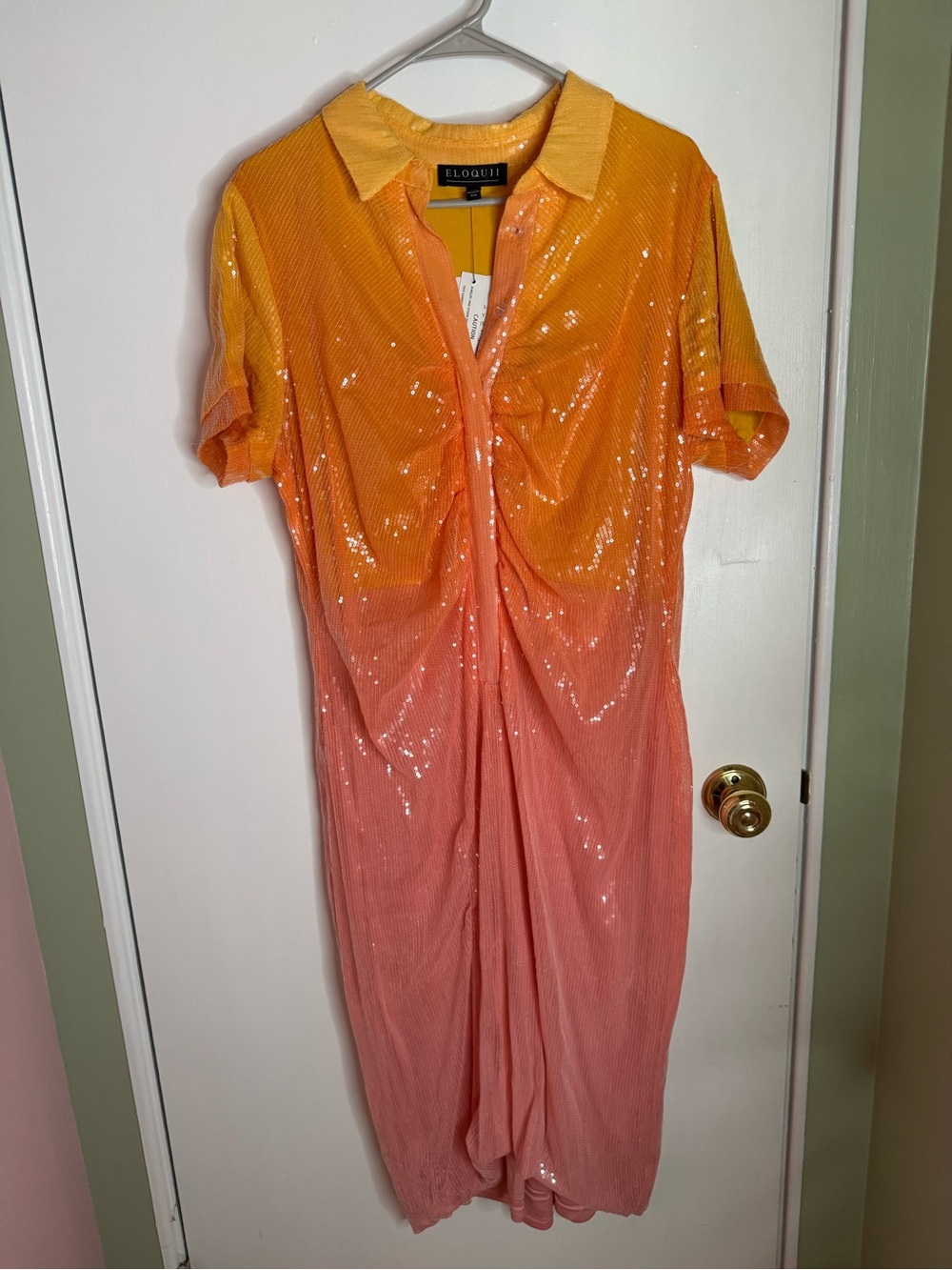 Eloquii Yellow to Coral Sequin Ombre Midi Dress
